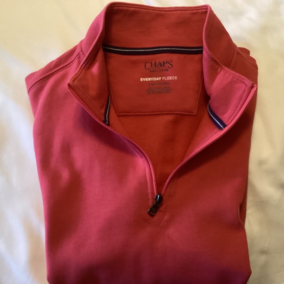 MENS CHAPS EVERYDAY FLEECE PULLOVER 1/4 ZIP SALMON/PINK COLOR XXL - Picture 5 of 9